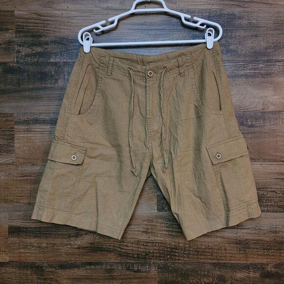 Soul Flower Hemp Blend Cargo Shorts M High Rise Tan Nature Outdoor Gorpcore - Picture 1 of 10